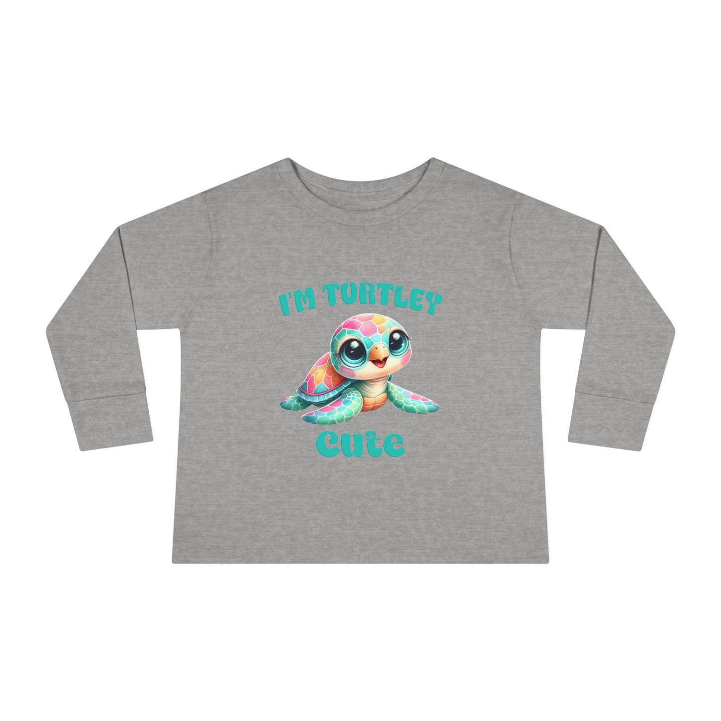 Toddler Long Sleeve Tee — "I’m Turtley Cute" Colorful Baby Turtle Top