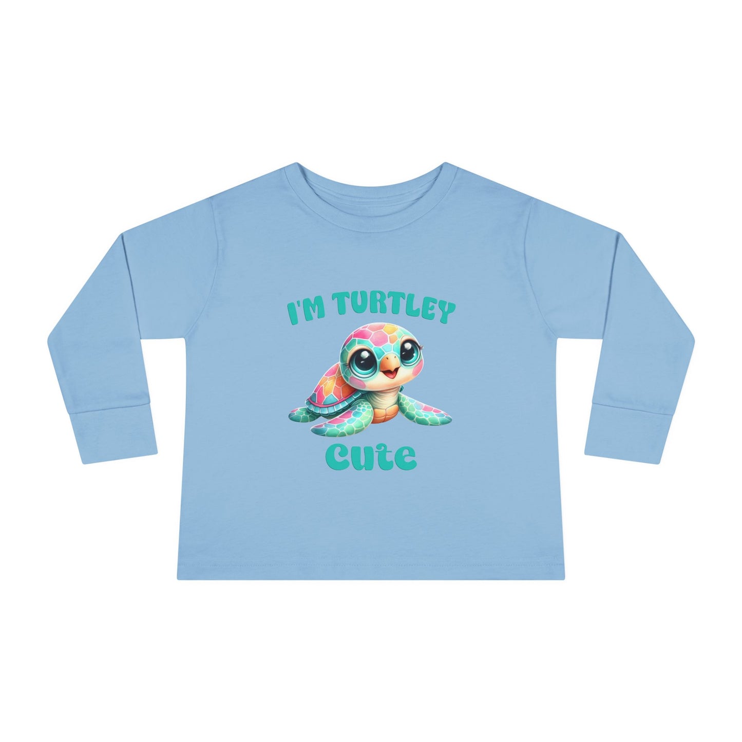 Toddler Long Sleeve Tee — "I’m Turtley Cute" Colorful Baby Turtle Top