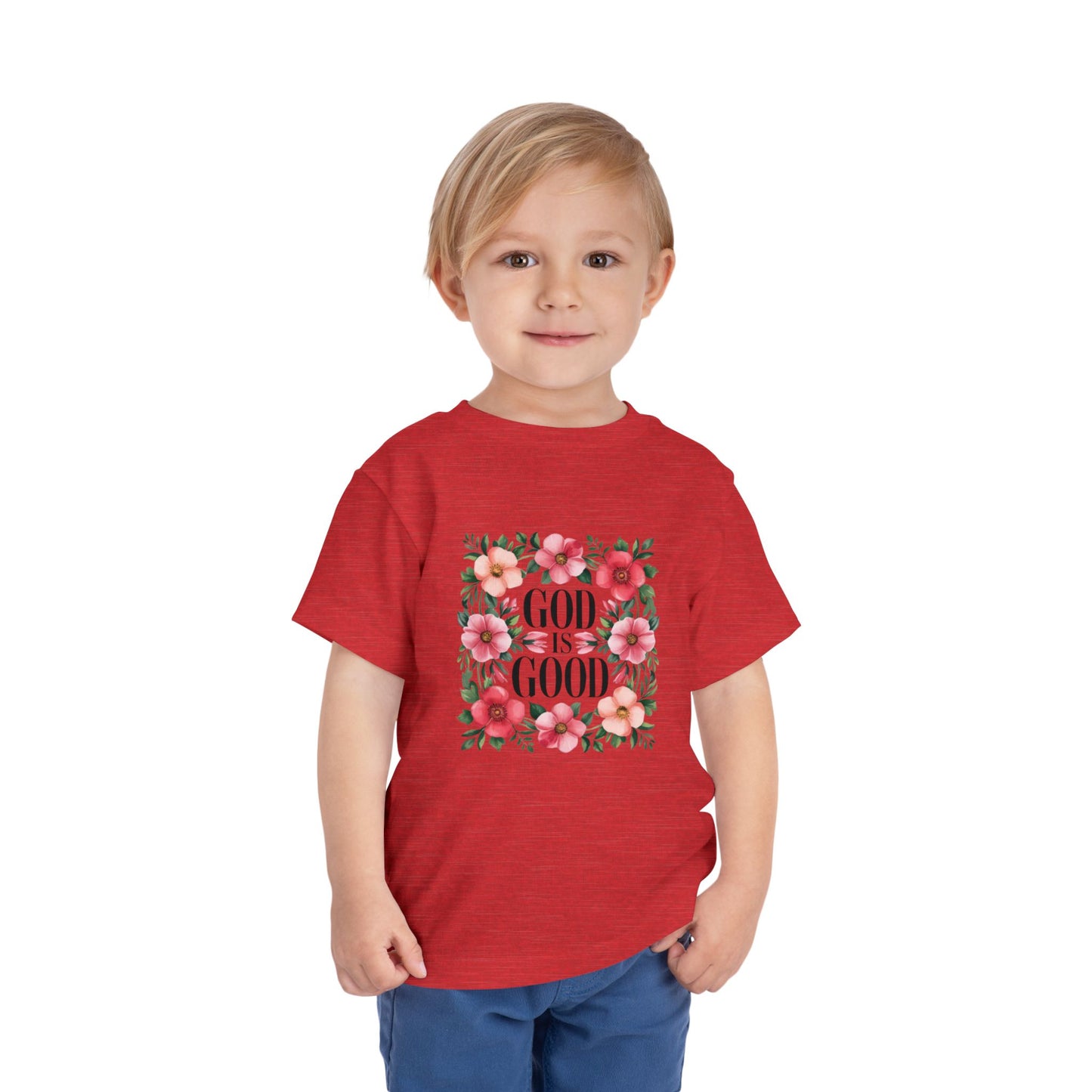Toddler Tee — "God Is Good" Floral Faith Shirt