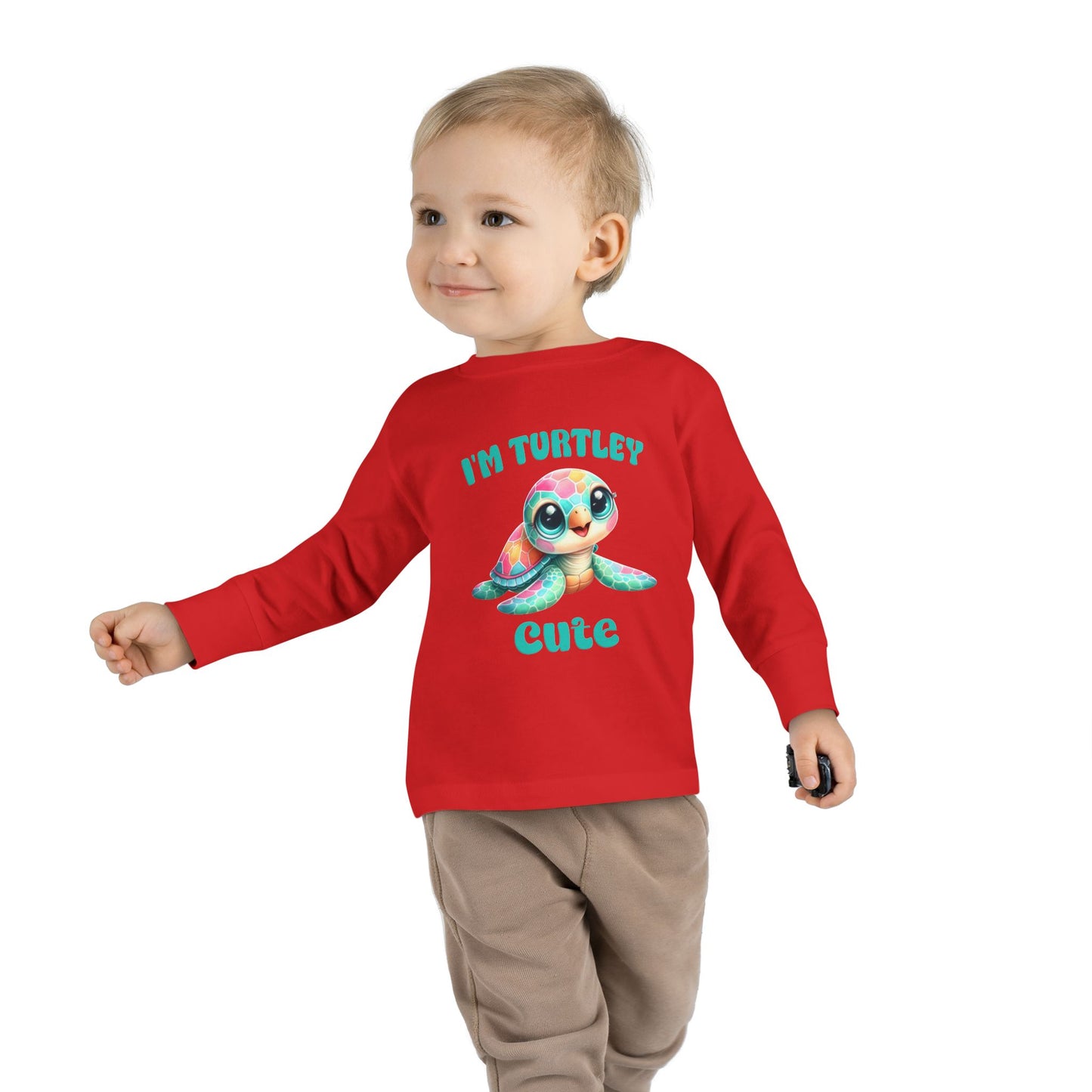 Toddler Long Sleeve Tee — "I’m Turtley Cute" Colorful Baby Turtle Top