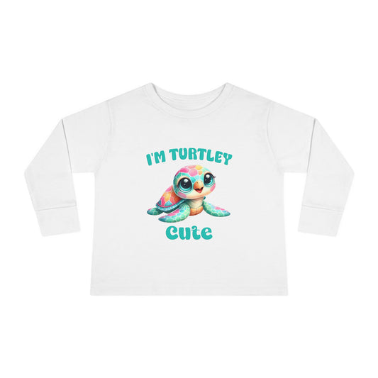 Toddler Long Sleeve Tee — "I’m Turtley Cute" Colorful Baby Turtle Top