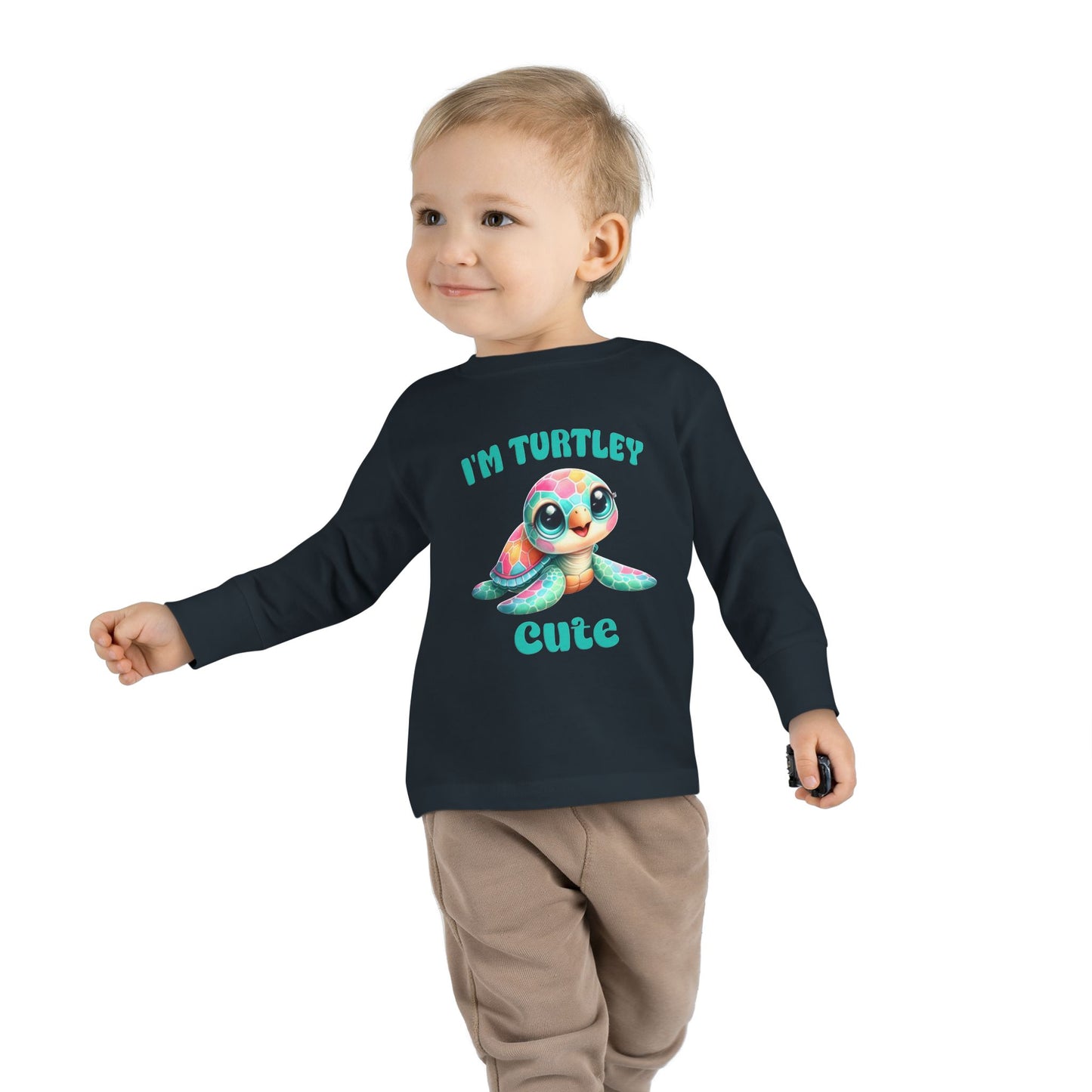Toddler Long Sleeve Tee — "I’m Turtley Cute" Colorful Baby Turtle Top