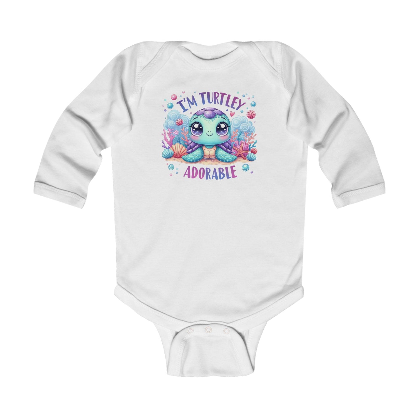Infant Long Sleeve Bodysuit - "I'm Turtley Adorable" Cute Baby Turtle Bodysuit