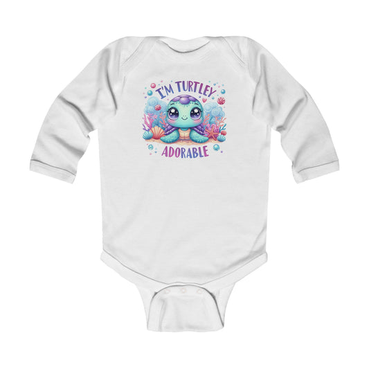 Infant Long Sleeve Bodysuit - "I'm Turtley Adorable" Cute Baby Turtle Bodysuit