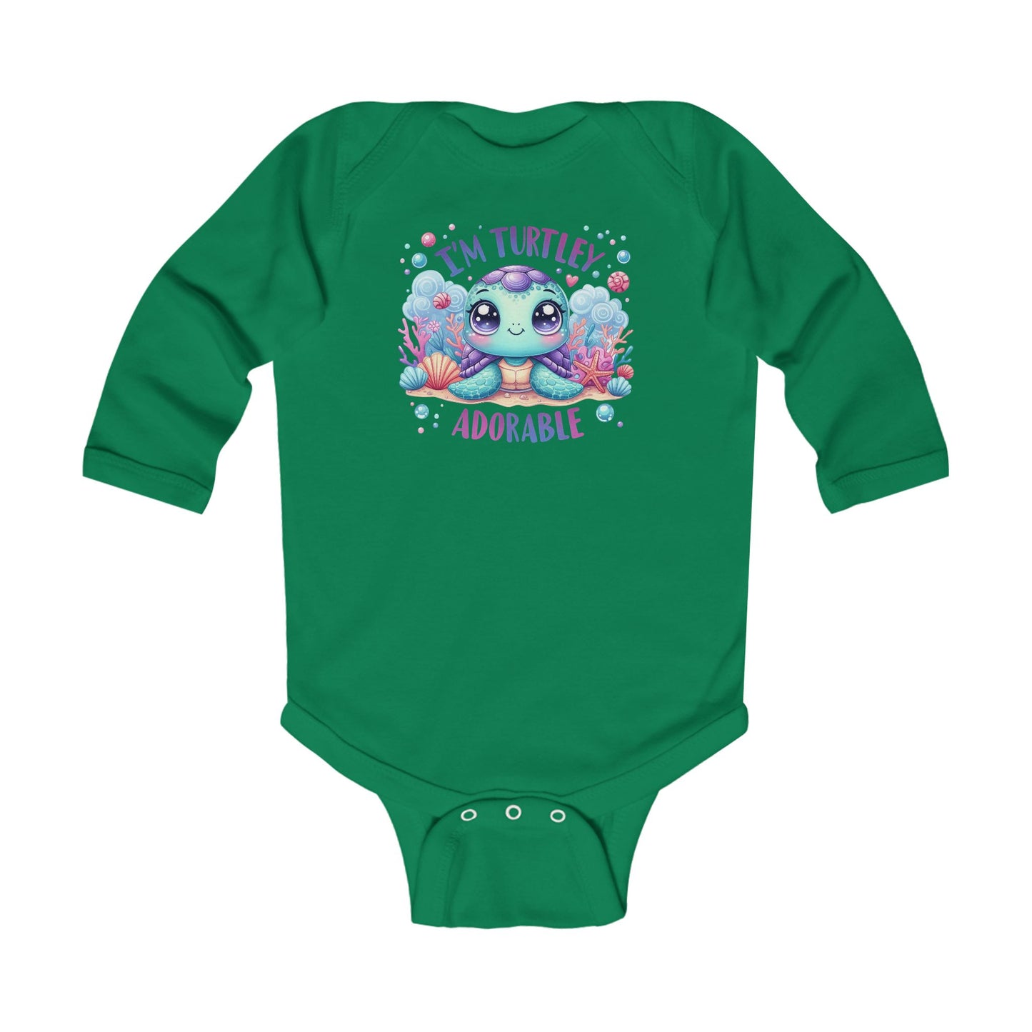 Infant Long Sleeve Bodysuit - "I'm Turtley Adorable" Cute Baby Turtle Bodysuit
