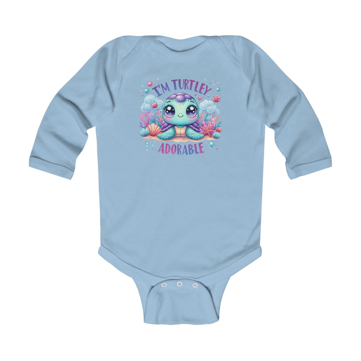 Infant Long Sleeve Bodysuit - "I'm Turtley Adorable" Cute Baby Turtle Bodysuit
