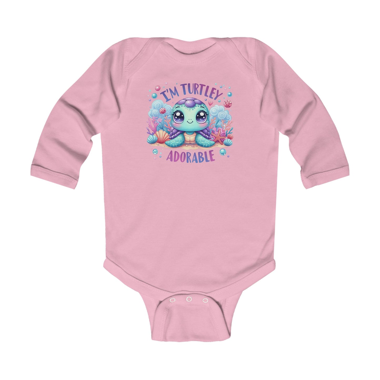 Infant Long Sleeve Bodysuit - "I'm Turtley Adorable" Cute Baby Turtle Bodysuit
