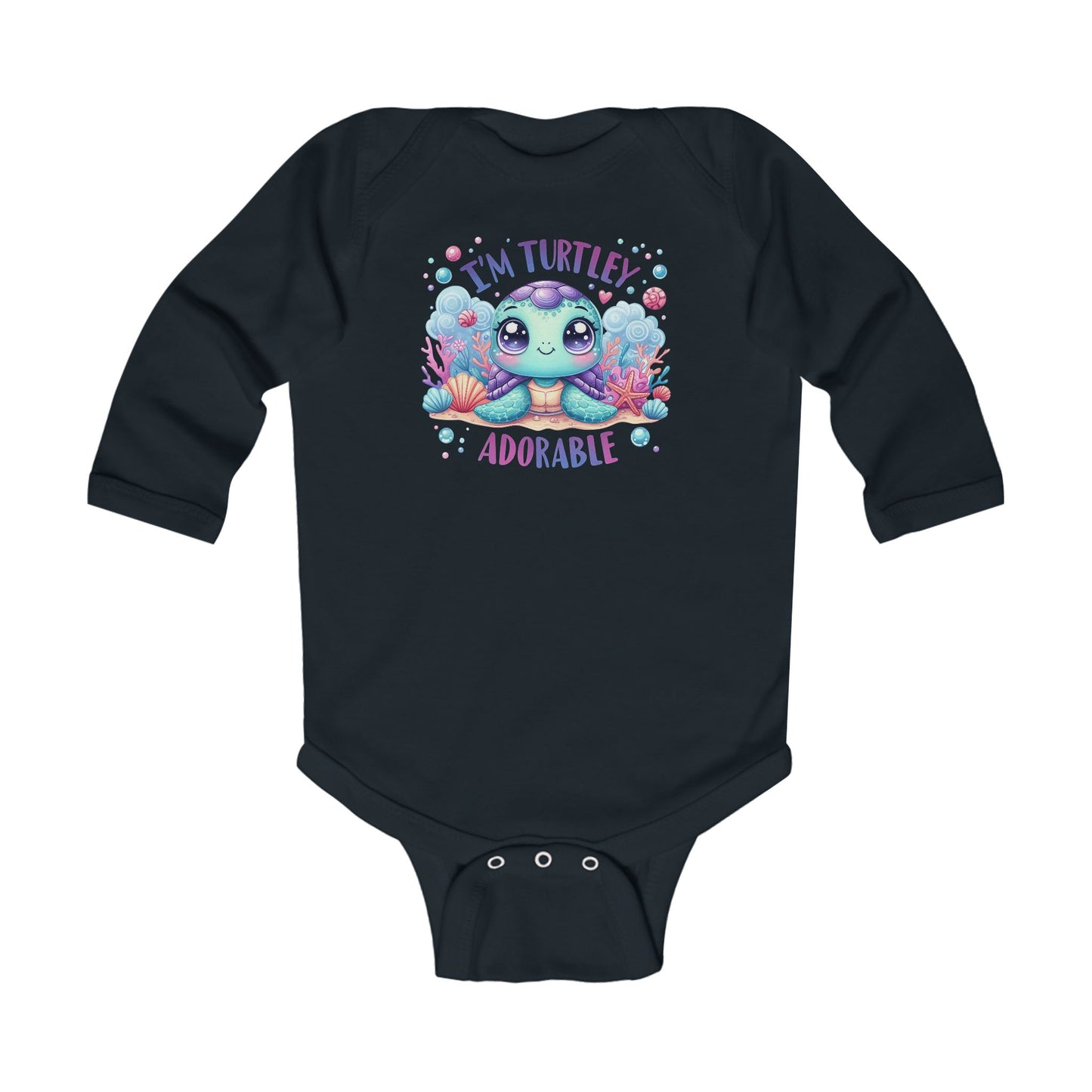 Infant Long Sleeve Bodysuit - "I'm Turtley Adorable" Cute Baby Turtle Bodysuit