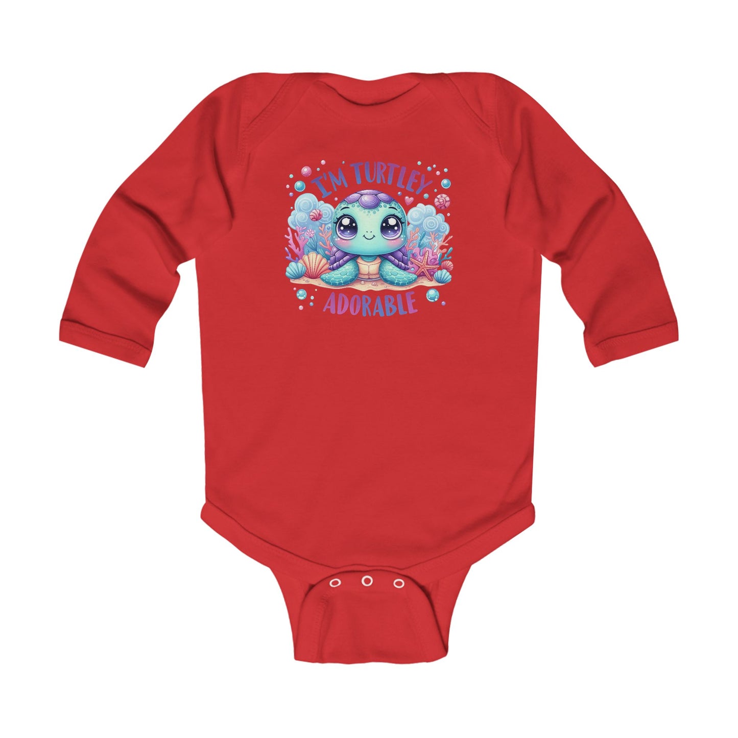 Infant Long Sleeve Bodysuit - "I'm Turtley Adorable" Cute Baby Turtle Bodysuit