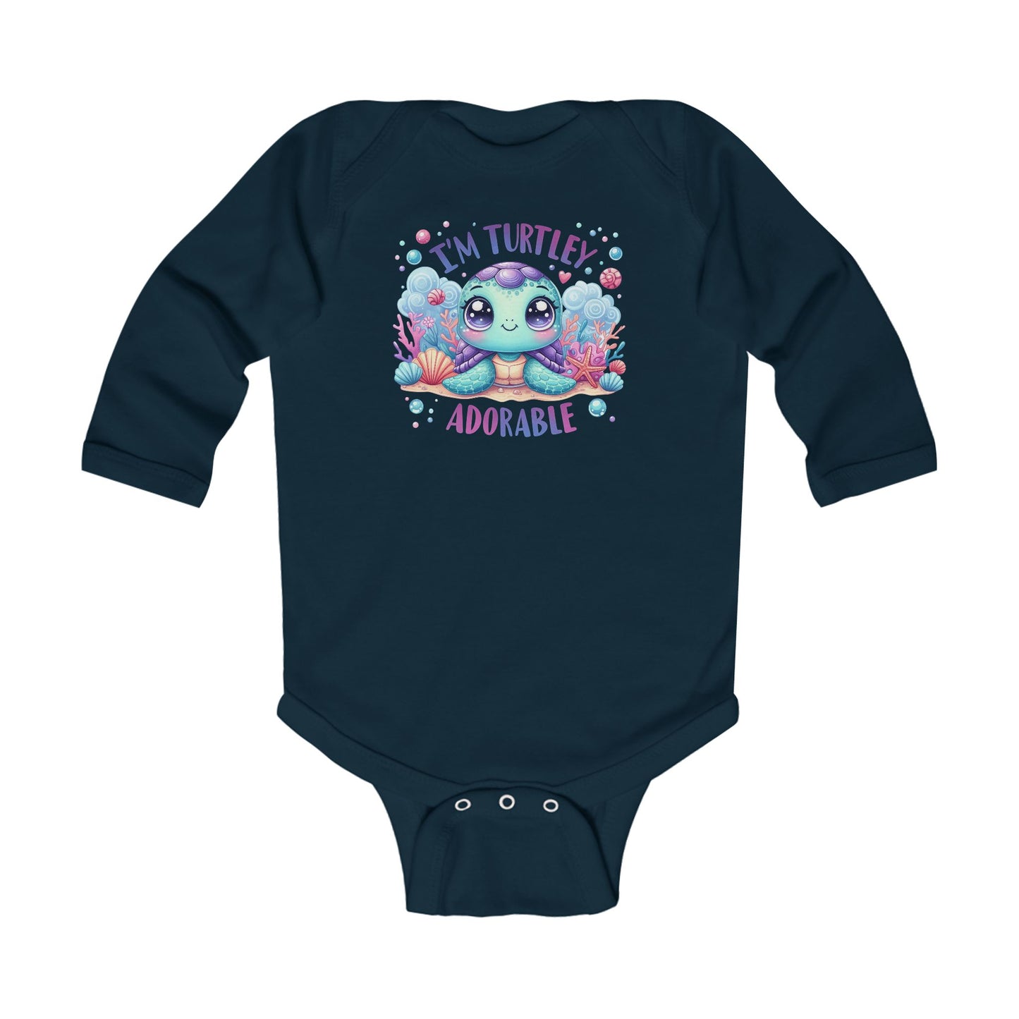 Infant Long Sleeve Bodysuit - "I'm Turtley Adorable" Cute Baby Turtle Bodysuit