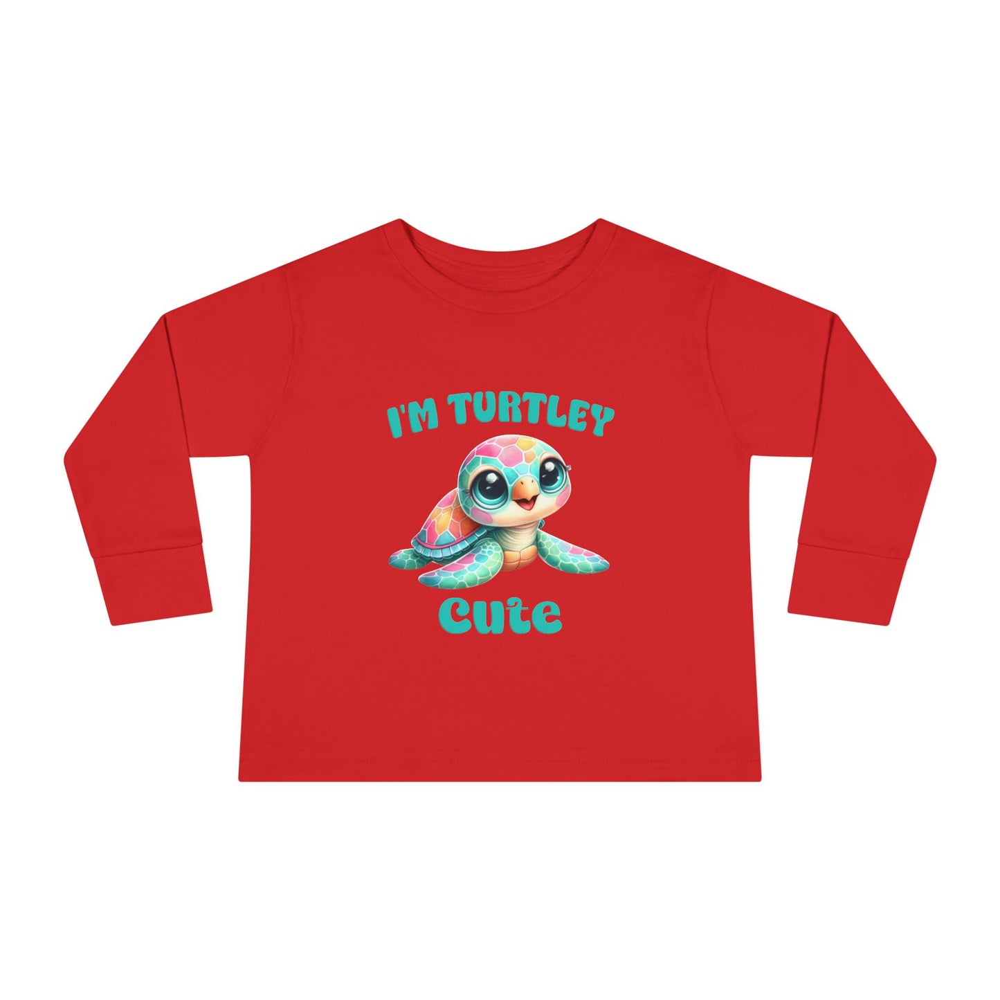 Toddler Long Sleeve Tee — "I’m Turtley Cute" Colorful Baby Turtle Top