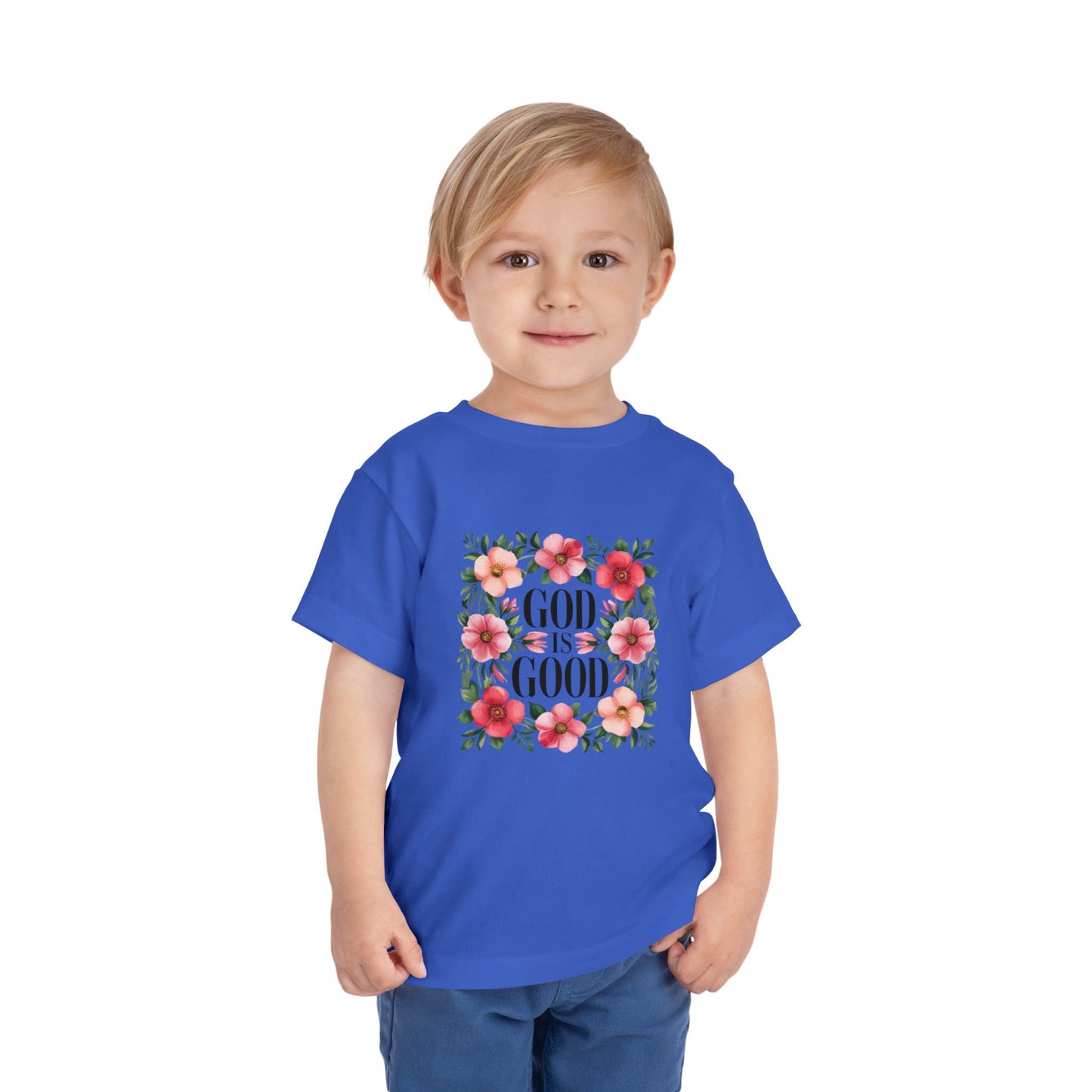 Toddler Tee — "God Is Good" Floral Faith Shirt