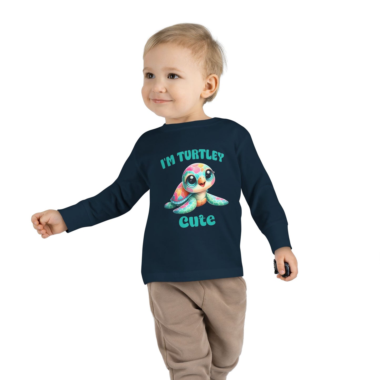 Toddler Long Sleeve Tee — "I’m Turtley Cute" Colorful Baby Turtle Top