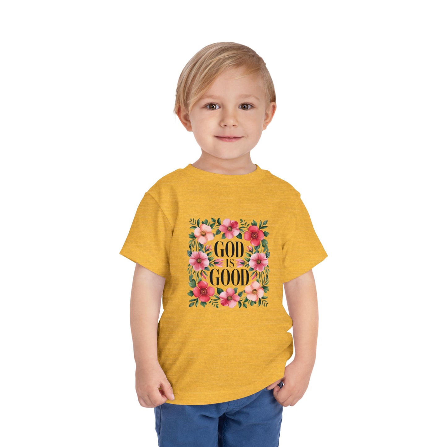 Toddler Tee — "God Is Good" Floral Faith Shirt