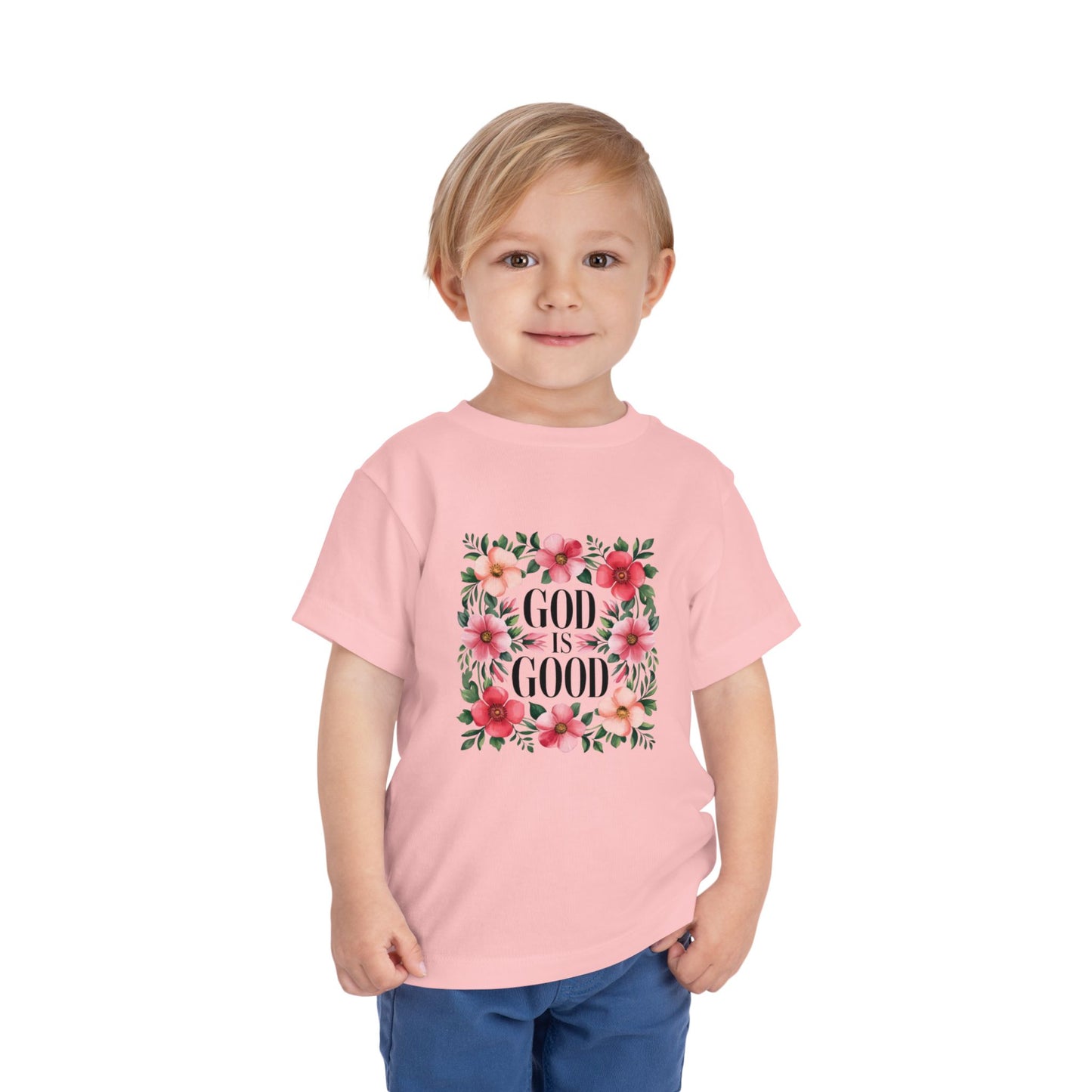 Toddler Tee — "God Is Good" Floral Faith Shirt