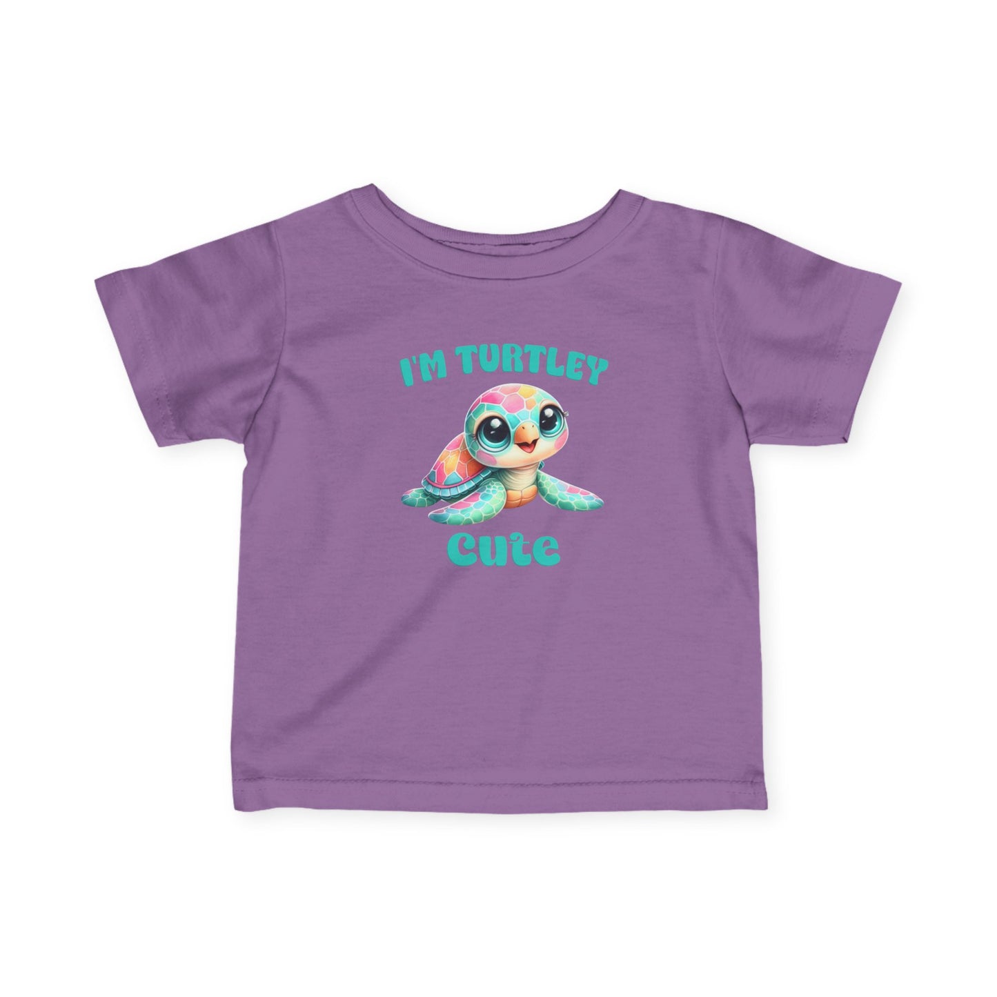 Infant Tee — "I'm Turtley Cute" Colorful Baby Turtle Graphic