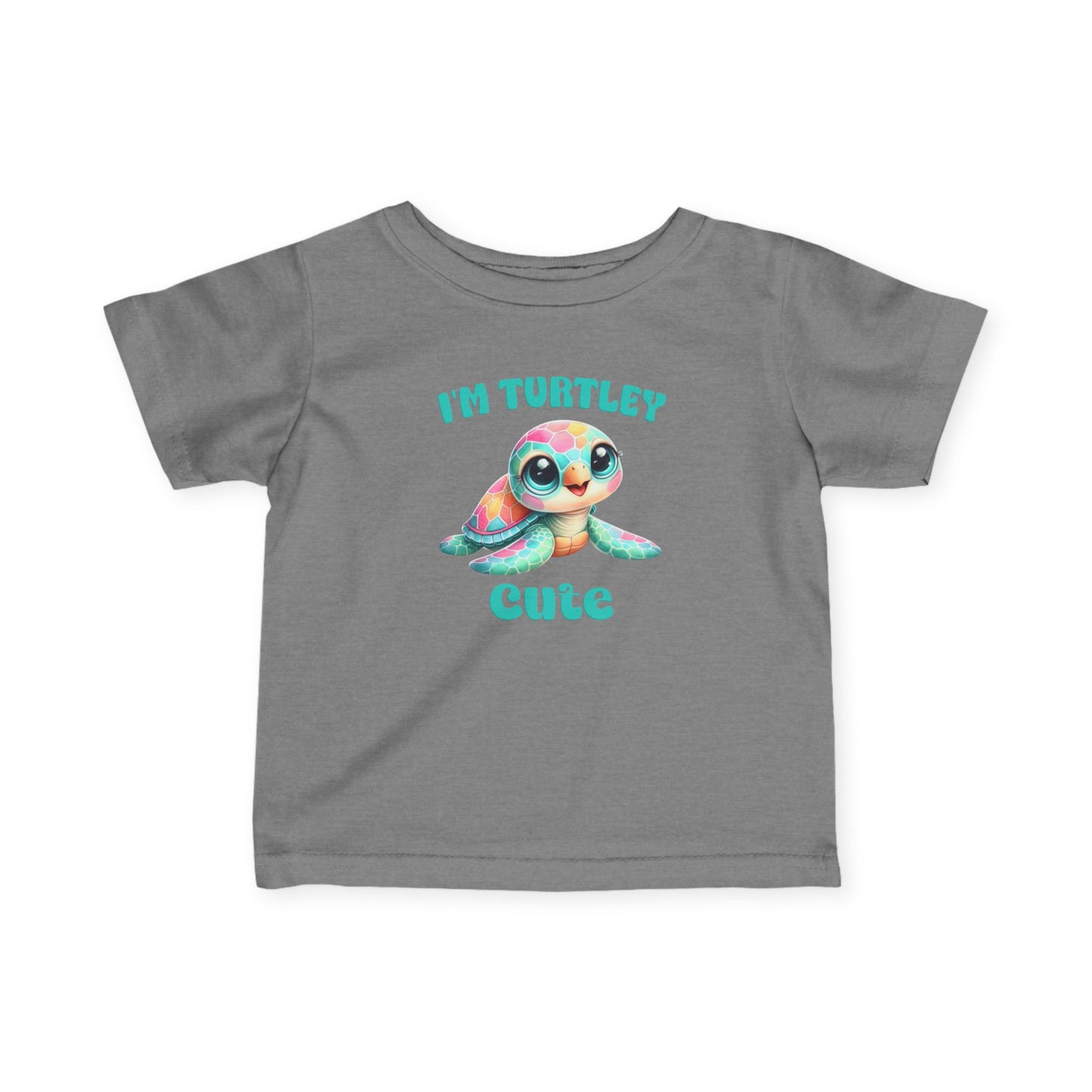 Infant Tee — "I'm Turtley Cute" Colorful Baby Turtle Graphic