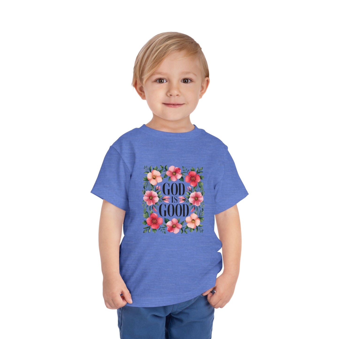 Toddler Tee — "God Is Good" Floral Faith Shirt