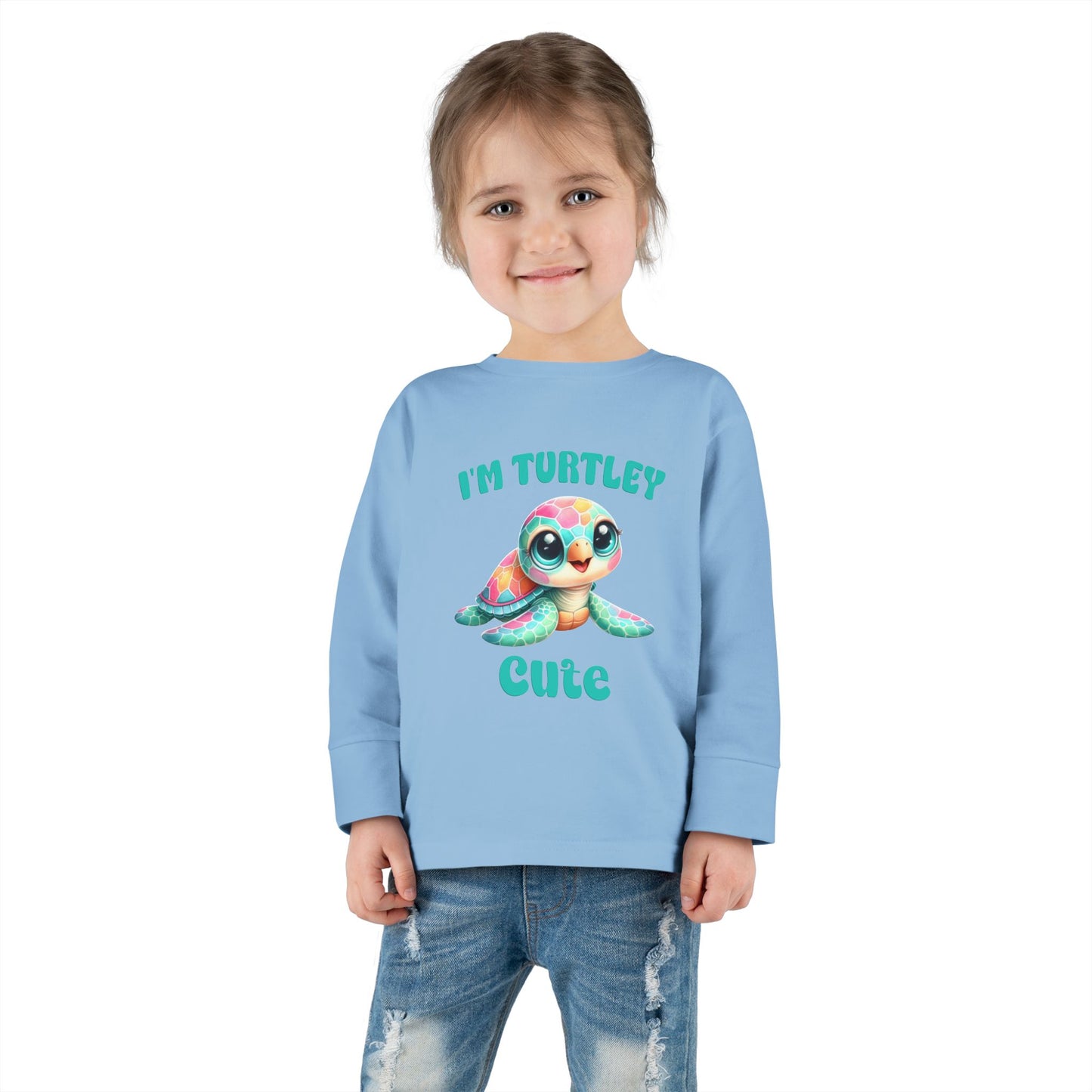 Toddler Long Sleeve Tee — "I’m Turtley Cute" Colorful Baby Turtle Top