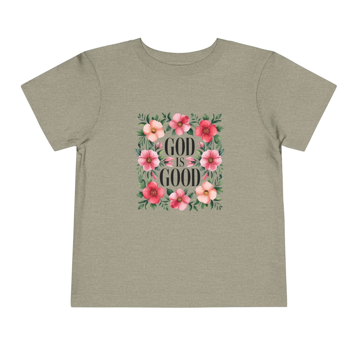 Toddler Tee — "God Is Good" Floral Faith Shirt