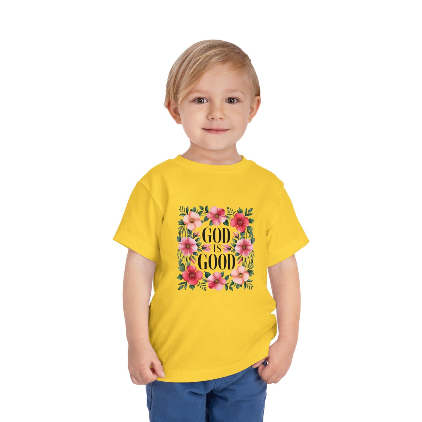 Toddler Tee — "God Is Good" Floral Faith Shirt