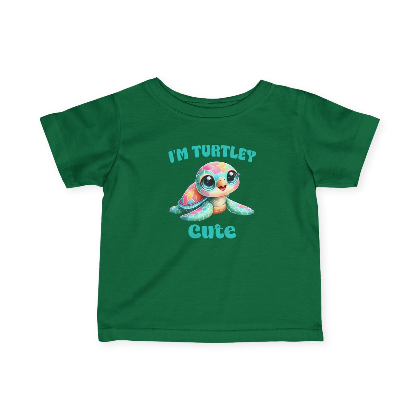 Infant Tee — "I'm Turtley Cute" Colorful Baby Turtle Graphic