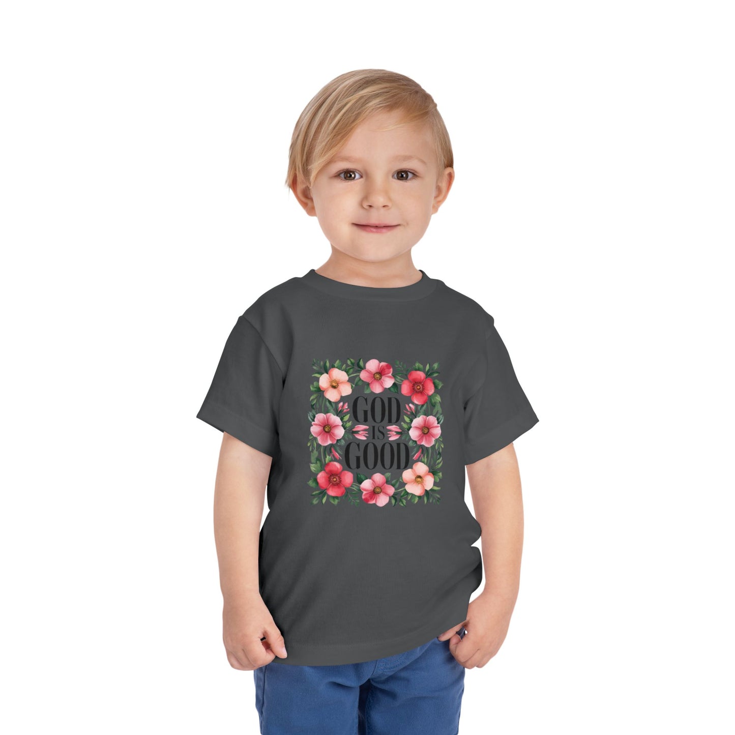 Toddler Tee — "God Is Good" Floral Faith Shirt