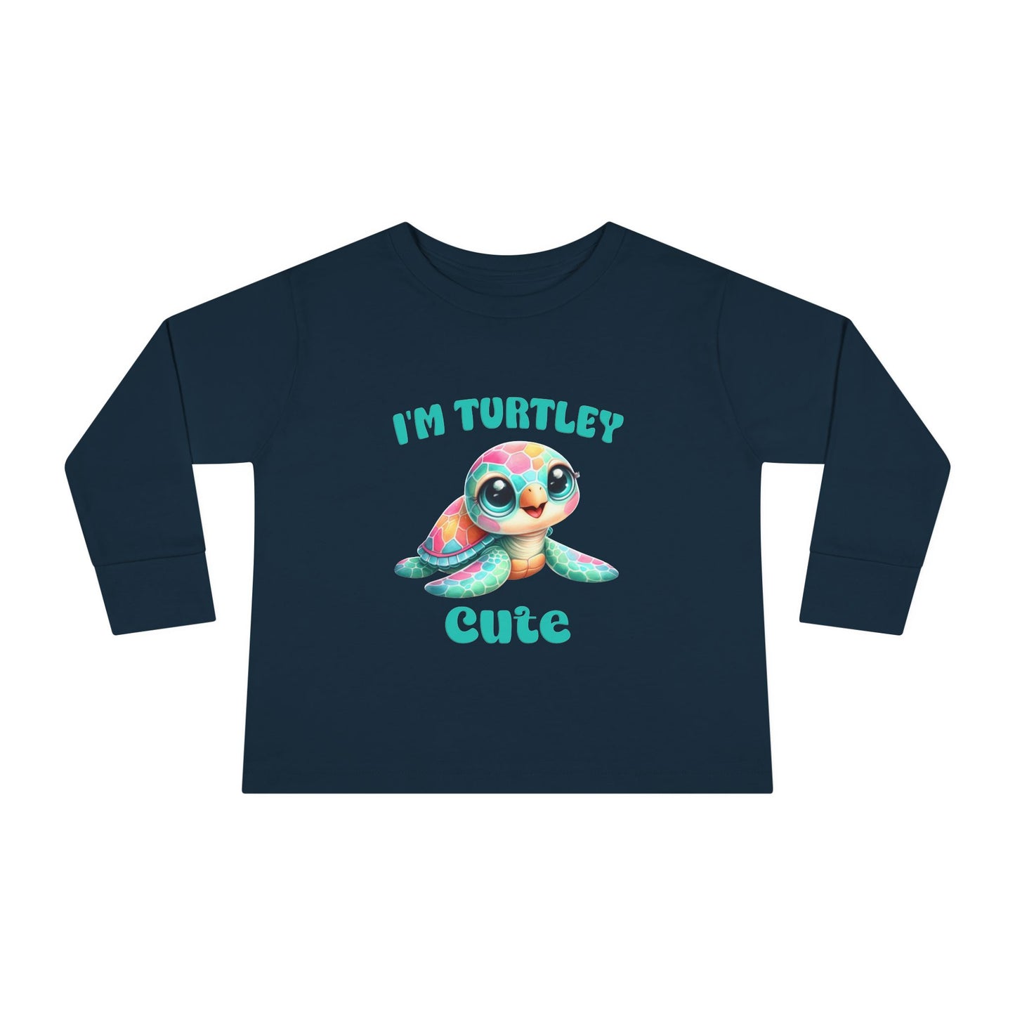 Toddler Long Sleeve Tee — "I’m Turtley Cute" Colorful Baby Turtle Top