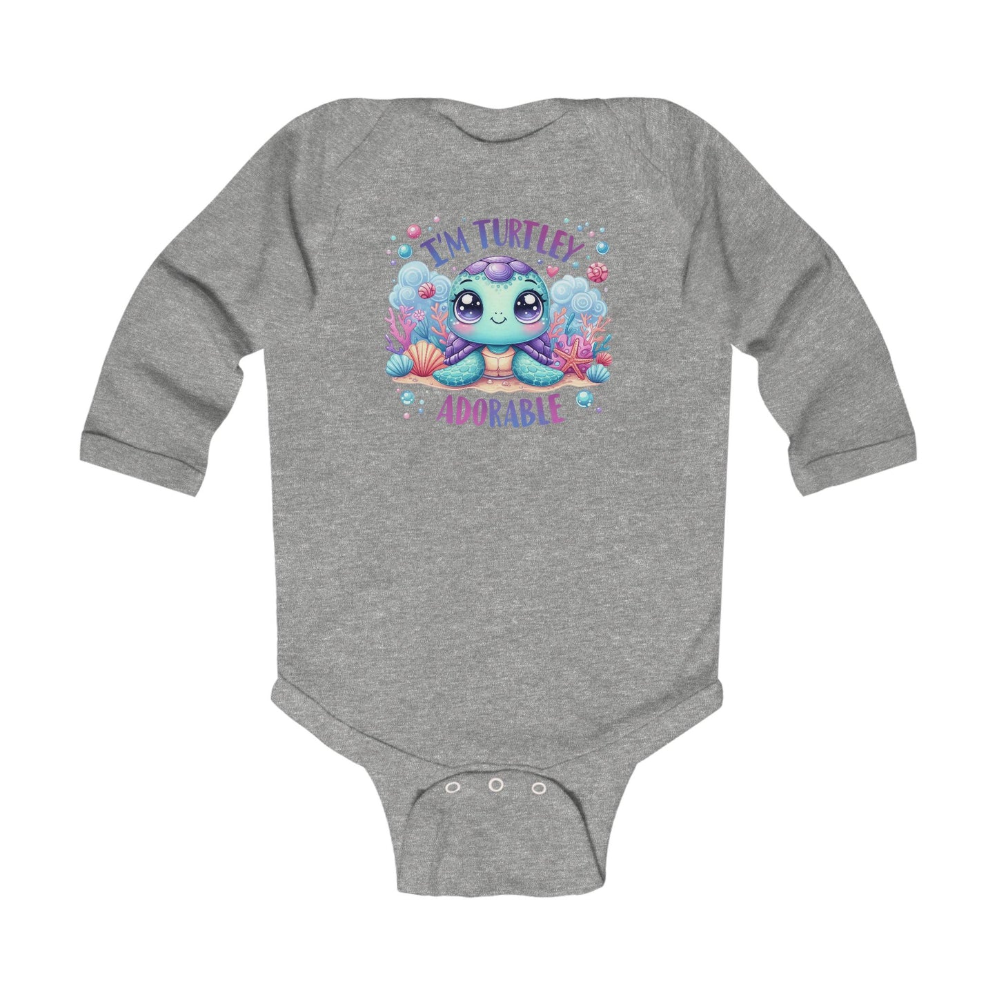 Infant Long Sleeve Bodysuit - "I'm Turtley Adorable" Cute Baby Turtle Bodysuit