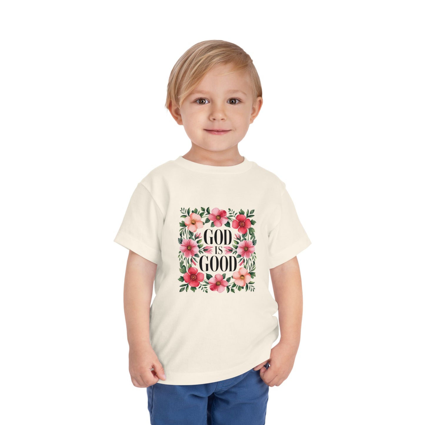 Toddler Tee — "God Is Good" Floral Faith Shirt