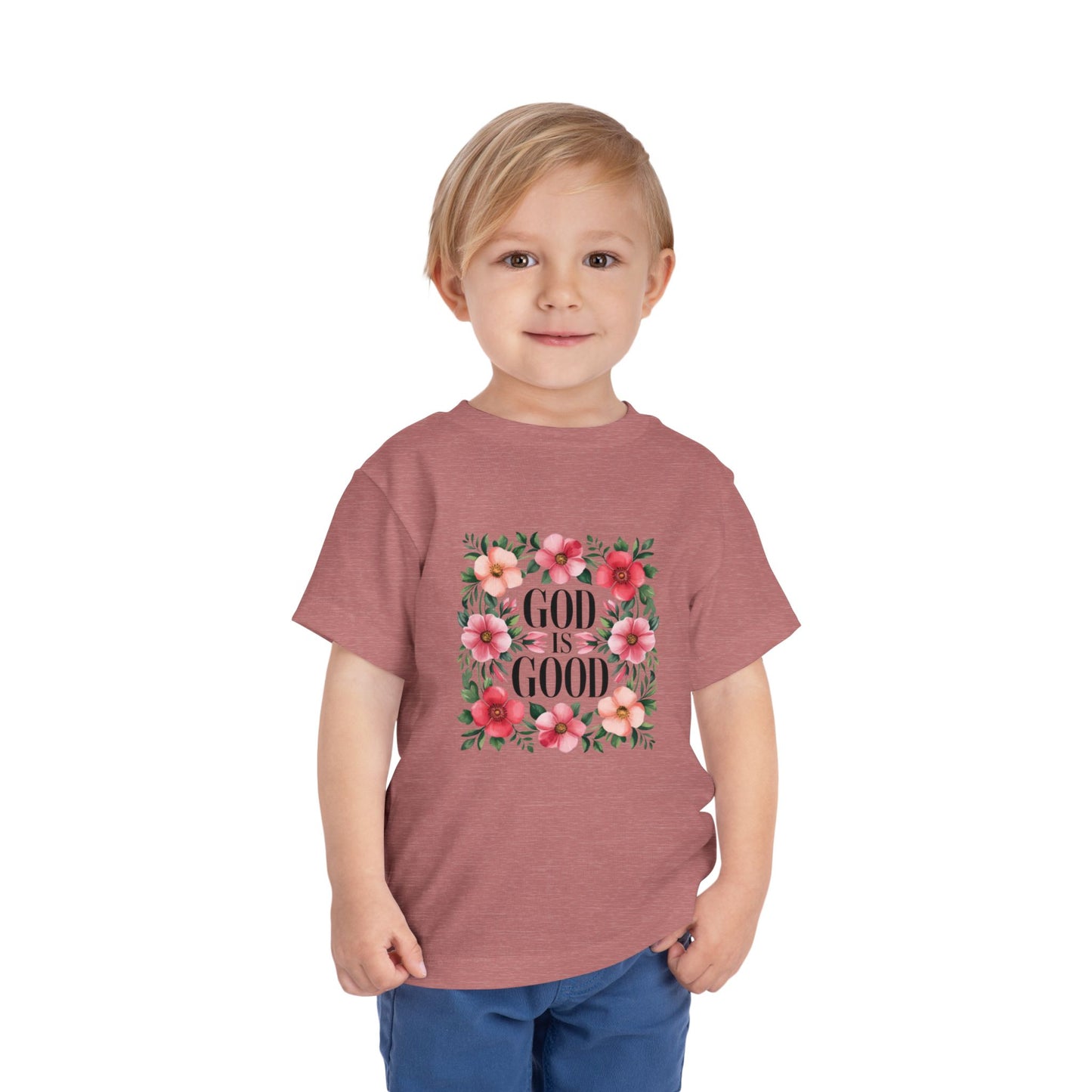 Toddler Tee — "God Is Good" Floral Faith Shirt