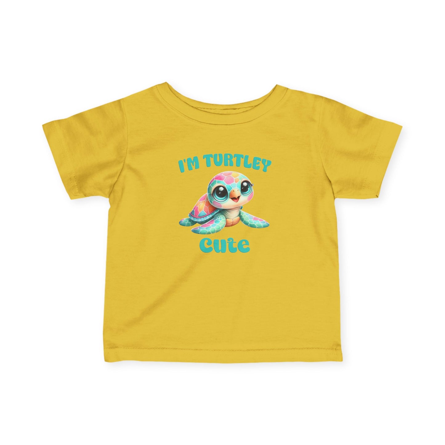 Infant Tee — "I'm Turtley Cute" Colorful Baby Turtle Graphic