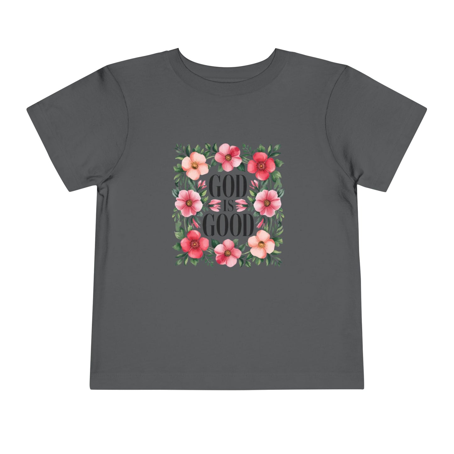 Toddler Tee — "God Is Good" Floral Faith Shirt
