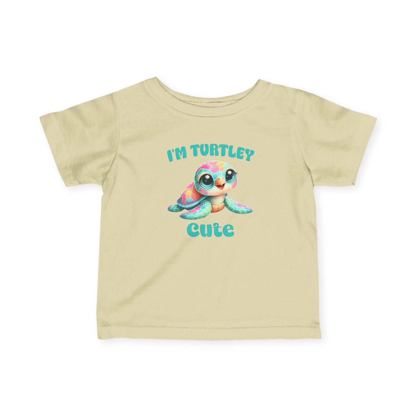 Infant Tee — "I'm Turtley Cute" Colorful Baby Turtle Graphic