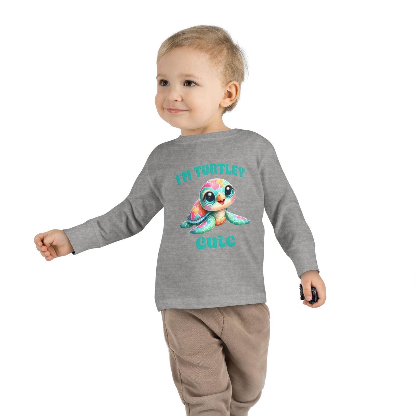 Toddler Long Sleeve Tee — "I’m Turtley Cute" Colorful Baby Turtle Top
