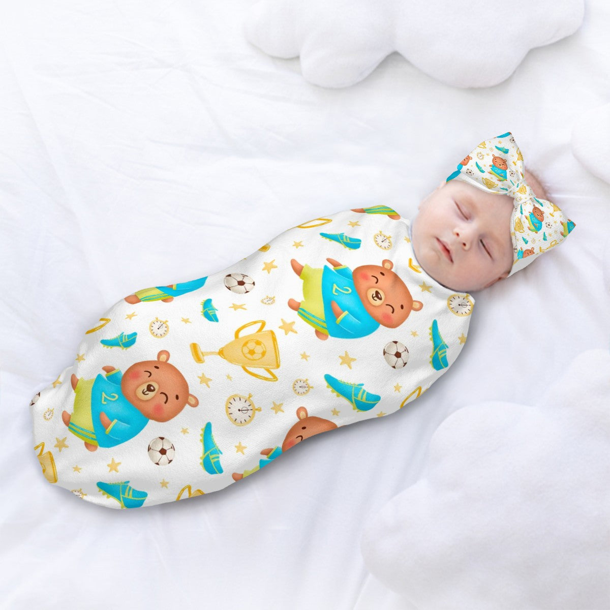Baby Swaddle Sack with Baby Headbands Baby Bear Soccer