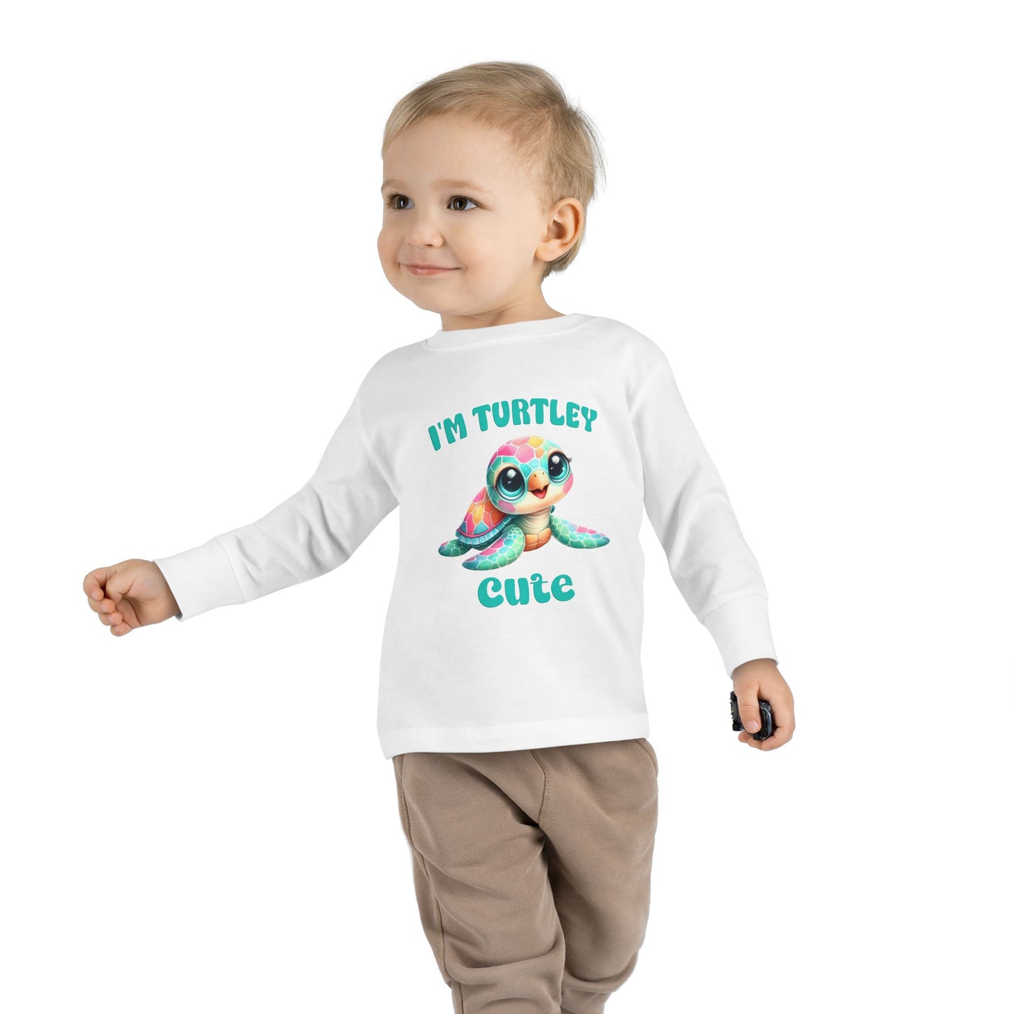 Toddler Long Sleeve Tee — "I’m Turtley Cute" Colorful Baby Turtle Top