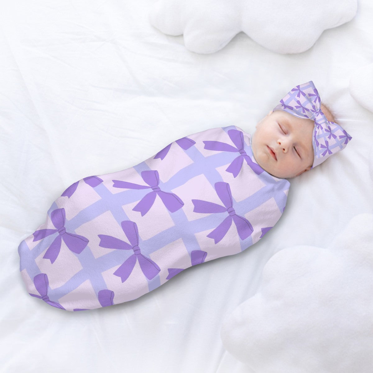 Baby Swaddle Sack with Baby Headbands Purple Bow