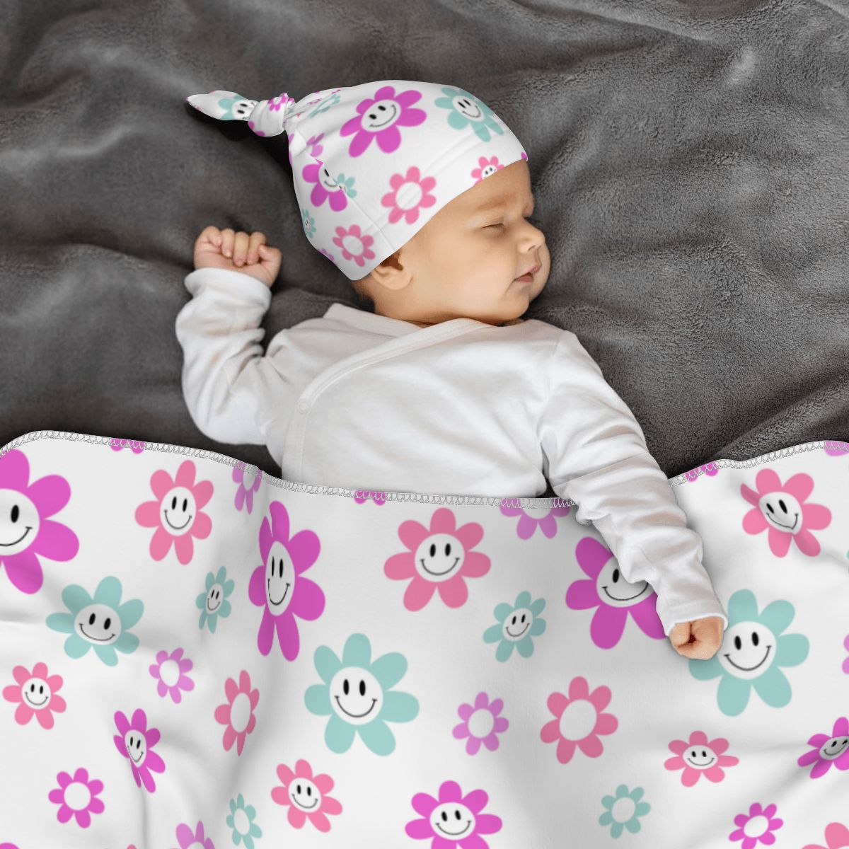Baby Swaddle Blanket & Beanie Hat Set