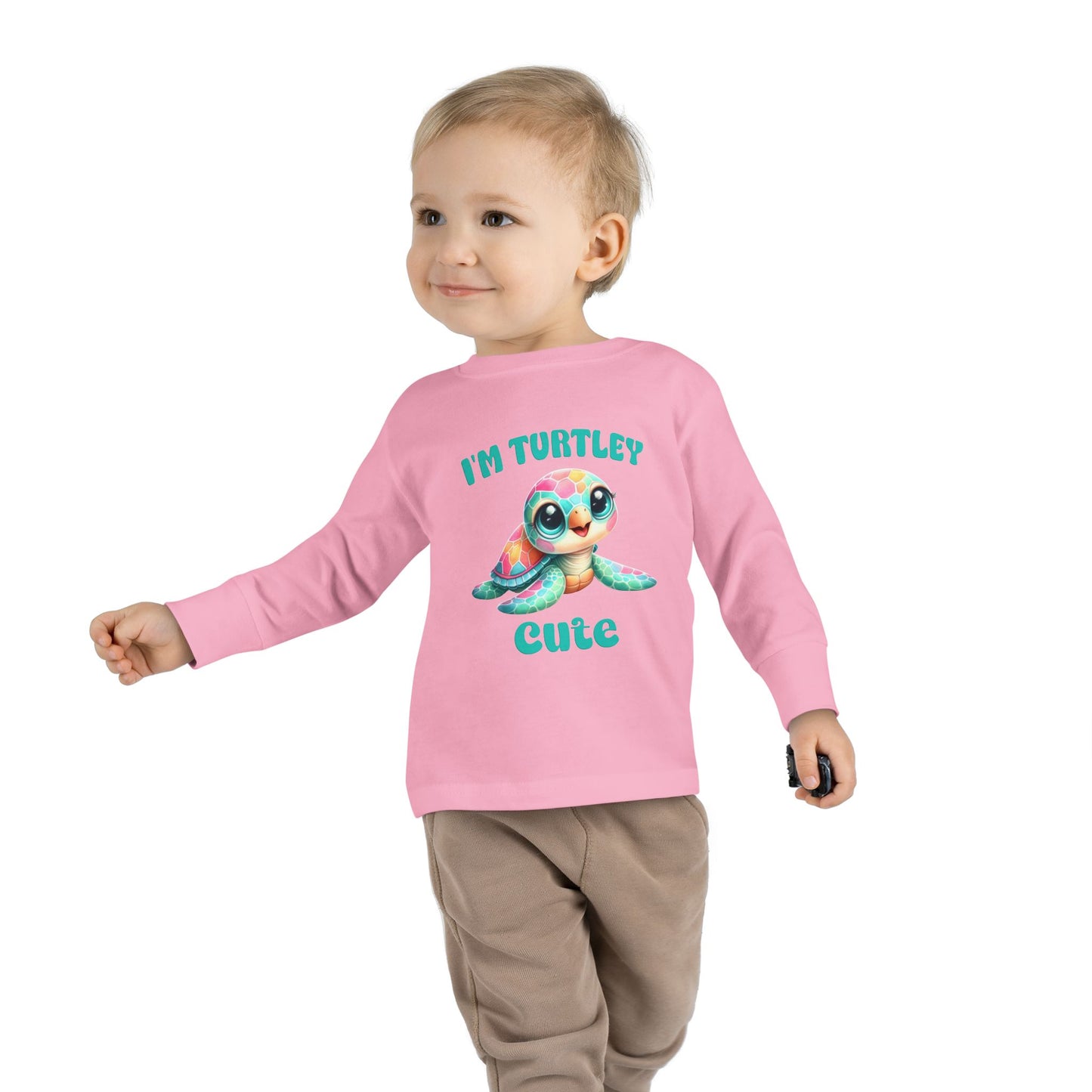 Toddler Long Sleeve Tee — "I’m Turtley Cute" Colorful Baby Turtle Top