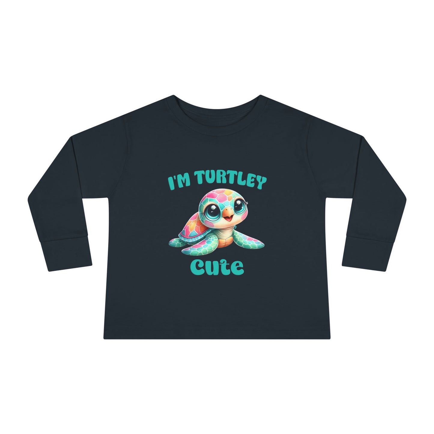 Toddler Long Sleeve Tee — "I’m Turtley Cute" Colorful Baby Turtle Top