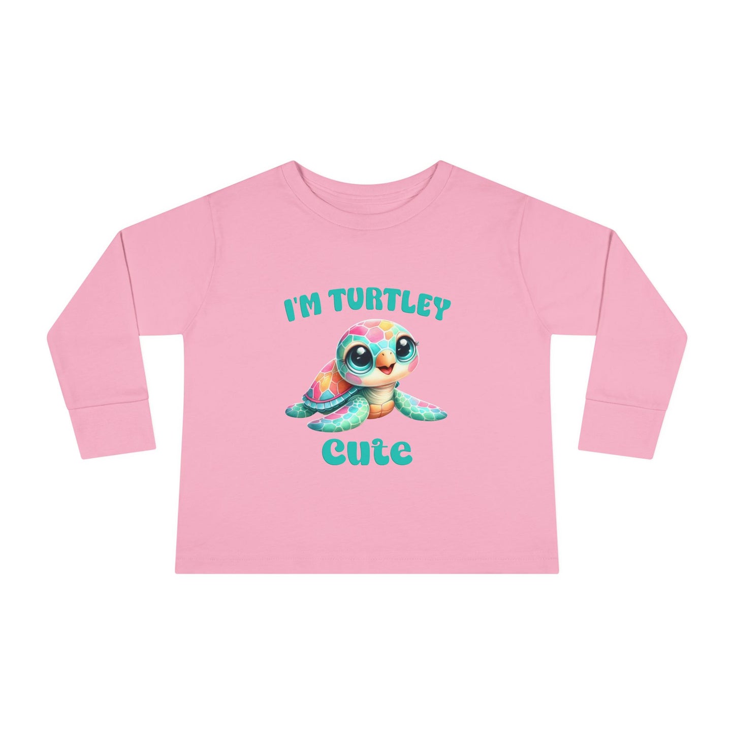 Toddler Long Sleeve Tee — "I’m Turtley Cute" Colorful Baby Turtle Top
