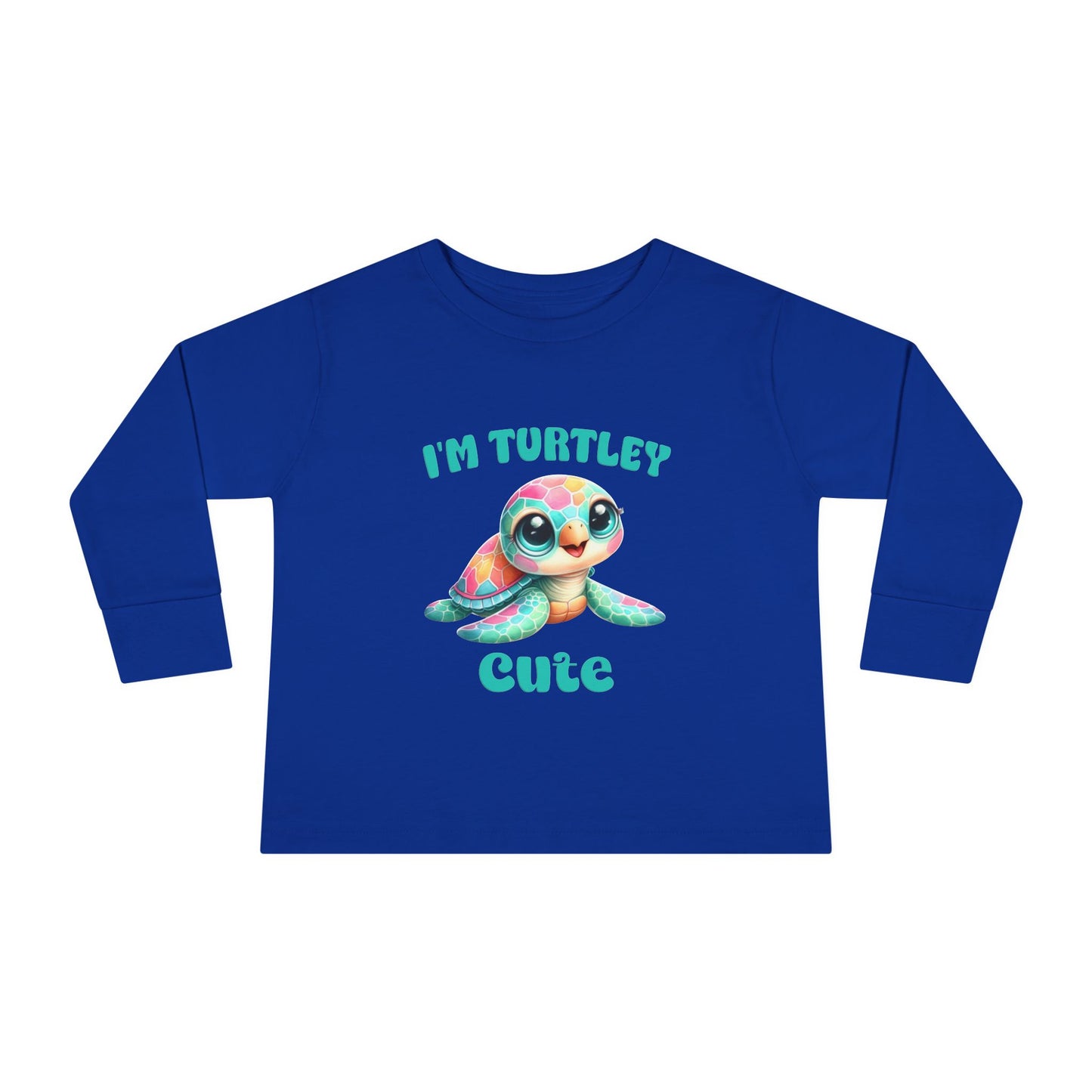 Toddler Long Sleeve Tee — "I’m Turtley Cute" Colorful Baby Turtle Top
