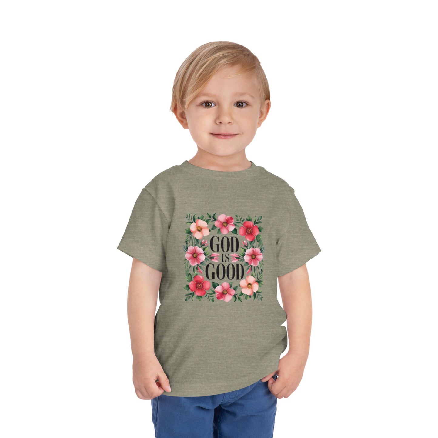 Toddler Tee — "God Is Good" Floral Faith Shirt