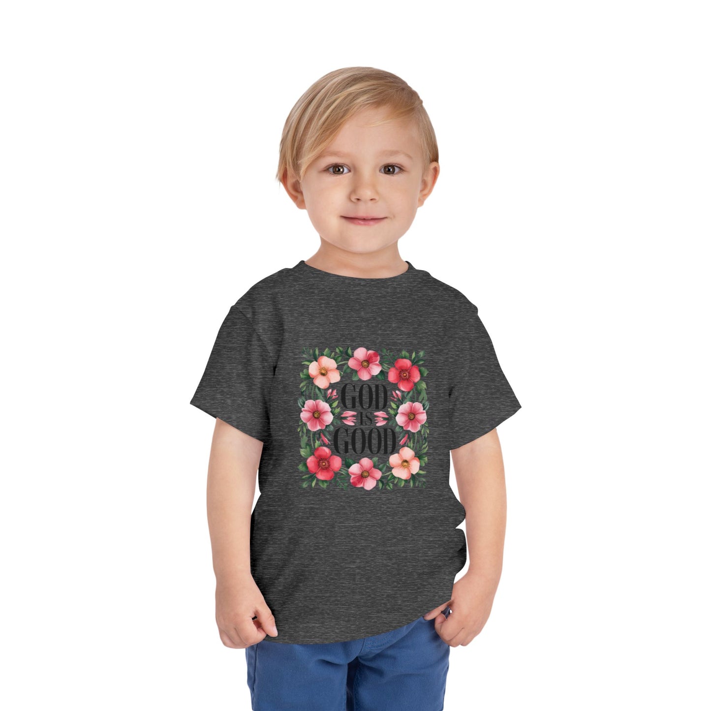 Toddler Tee — "God Is Good" Floral Faith Shirt
