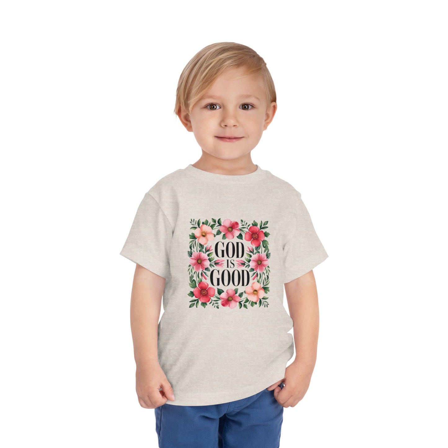Toddler Tee — "God Is Good" Floral Faith Shirt