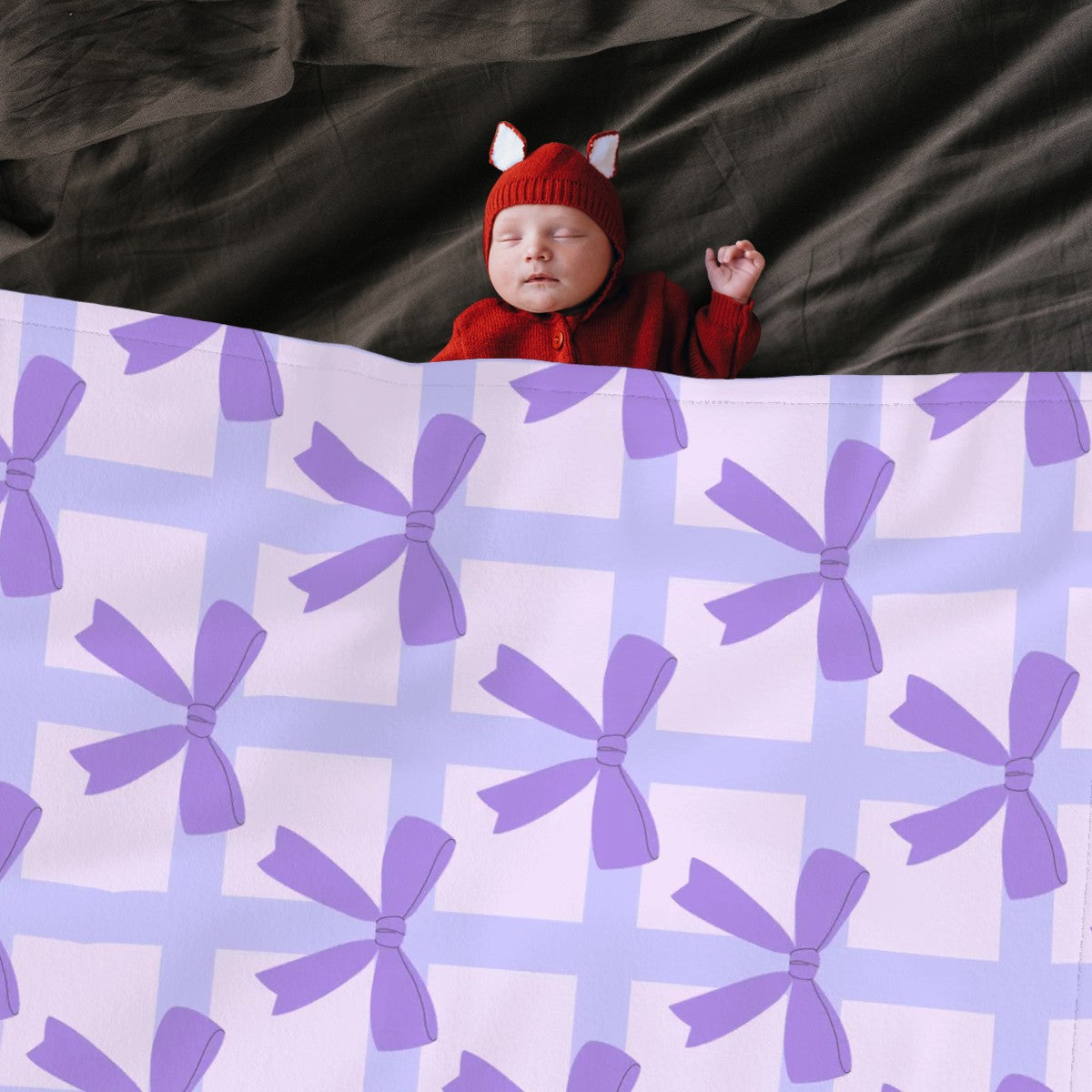 Large Baby Blanket Purple Bow