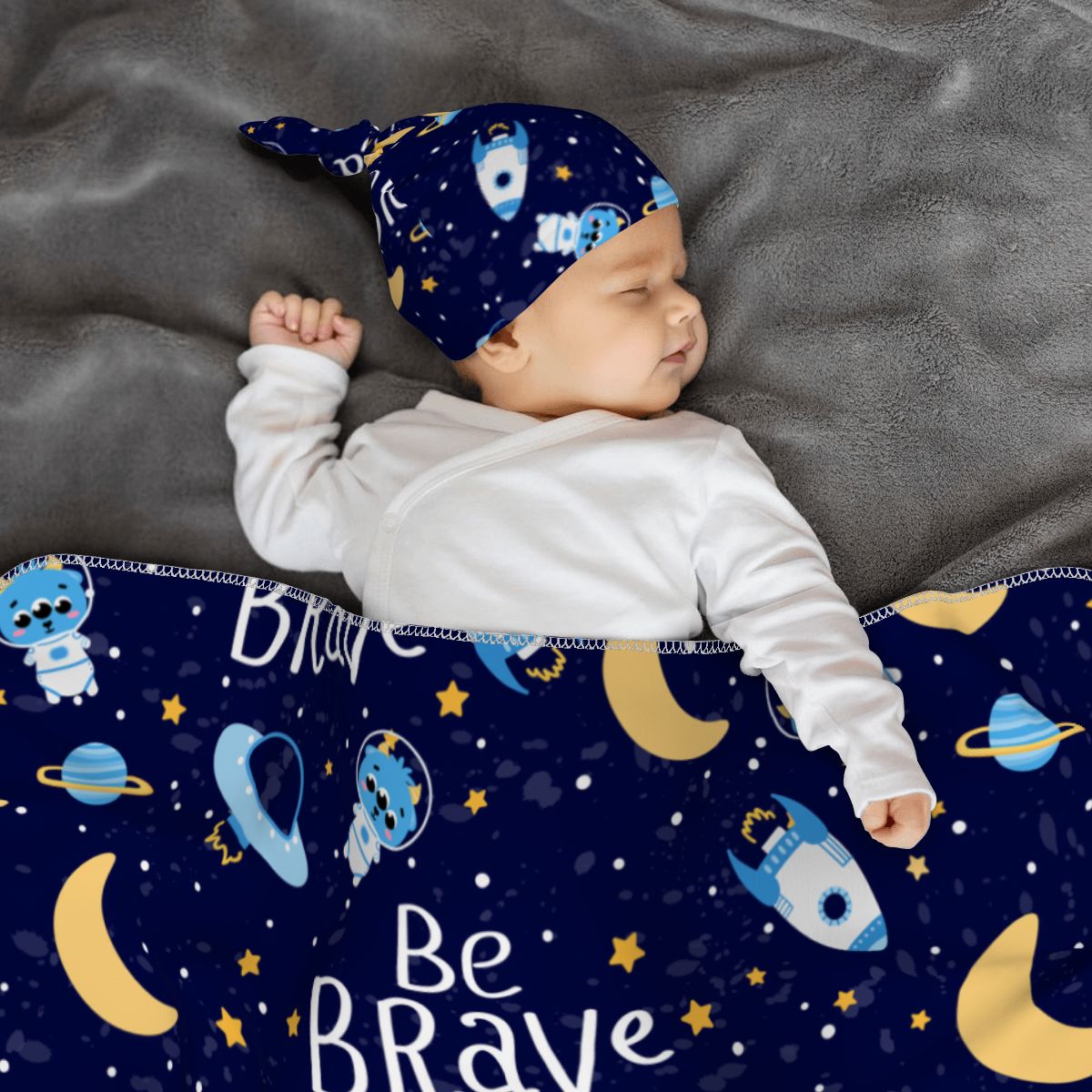 Baby Swaddle Blanket & Beanie Hat Set