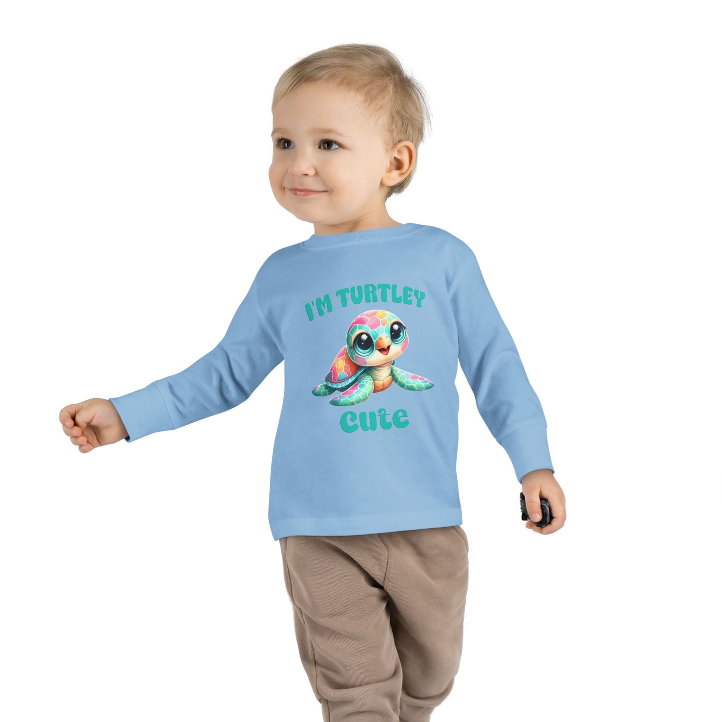 Toddler Long Sleeve Tee — "I’m Turtley Cute" Colorful Baby Turtle Top