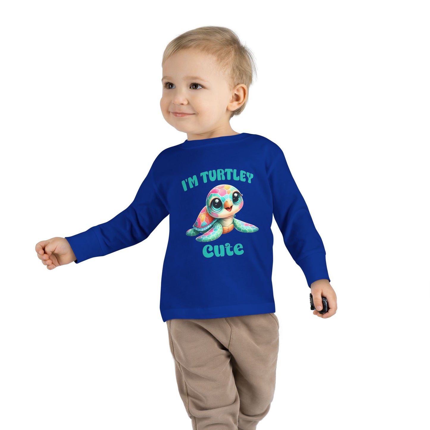 Toddler Long Sleeve Tee — "I’m Turtley Cute" Colorful Baby Turtle Top